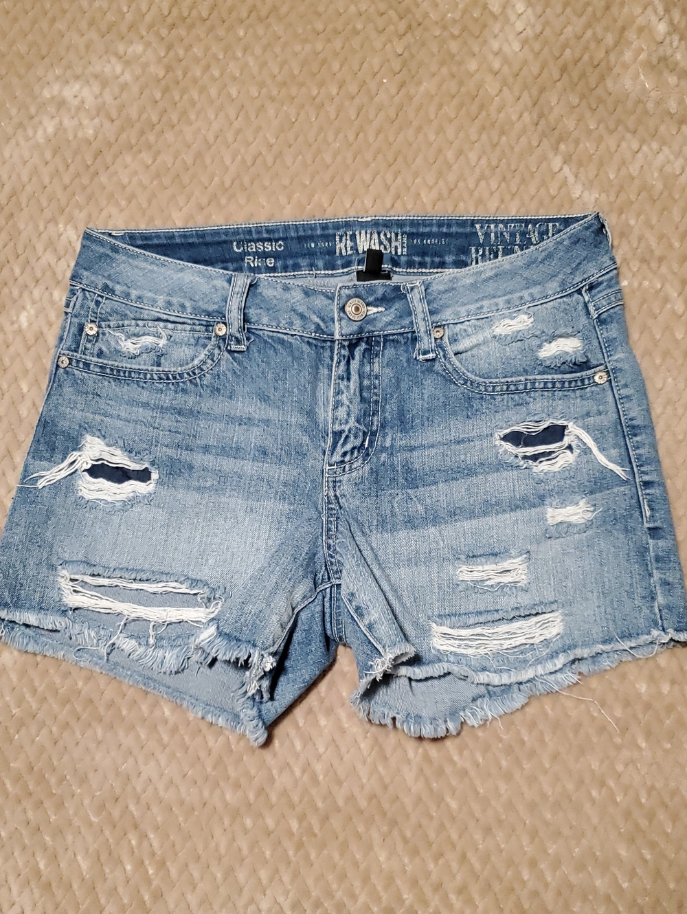 Rewash Women's Distressed Light Blue Denim Cutoff Shorts
